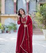 Maroon georgette fabric designer sequins work gown with dupatta