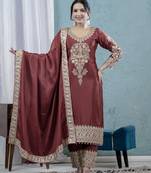 MAROON CHINON SILK  PARTY WEAR SUIT SET 