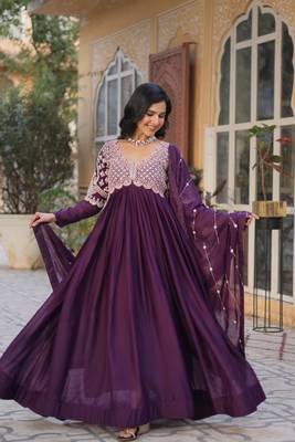 Wine designer sequins embroiderd girlie partywear gown with dupatta 1
