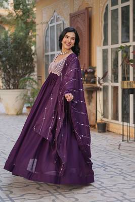 Wine designer sequins embroiderd girlie partywear gown with dupatta 3