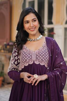 Wine designer sequins embroiderd girlie partywear gown with dupatta 4