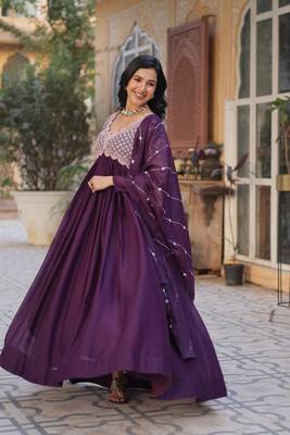 Wine designer sequins embroiderd girlie partywear gown with dupatta 6