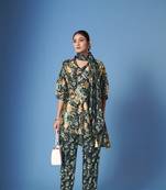 Beautiful black crepe silk fabric kurta set with scarf for classy looks