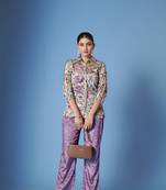 Beautiful purple crepe silk fabric kurta set with scarf for classy looks