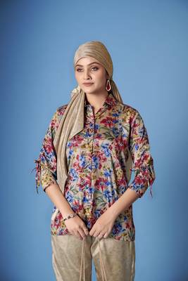 Beautiful grey crepe silk kurta set with scarf for classy looks 3