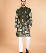 Olive beautiful embroidered men's kurta with trendy style for celebrity looks