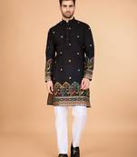 Black viscose silk fabric men's traditional kurta for ceremonial looks