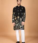 Black beautiful embroidered men's kurta with trendy style for celebrity looks
