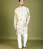 White beautiful embroidered men's kurta with trendy style for celebrity looks