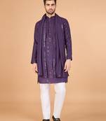 Dusty purple viscose silk fabric thread and sequins work ceremonial men's kurta with dupatta