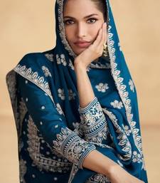 Teal-blue chinon salwar kameez & dupatta set