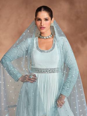 Sky embroidered georgette anarkali suit 2