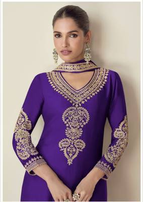 Purple chinon emroidered salwar kameez & dupatta set 1