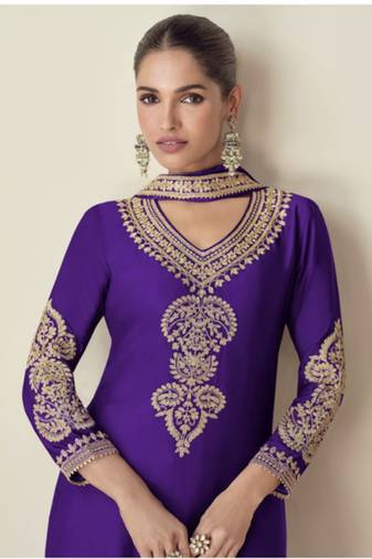 Purple chinon emroidered salwar kameez & dupatta set
