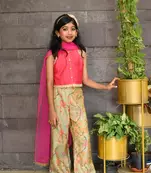 Green floral pants with pink top