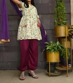 Floral chiffon kurti with wine salwar