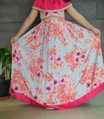 Lilac floral ghagra with bow top