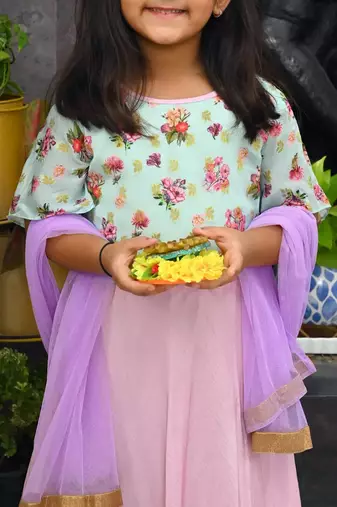 Floral choli with pink skirt