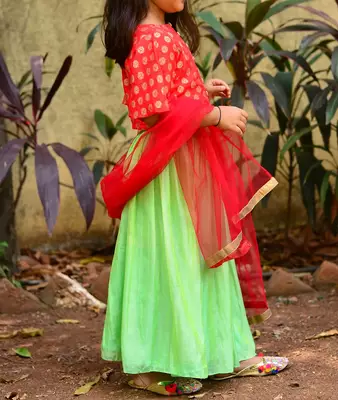 Red top with green skirt 2