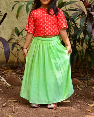 Red top with green skirt 3