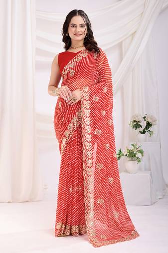 Red georgette c sequins c designer bollywood saree
