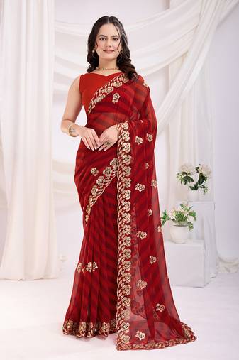 Maroon georgette c sequins c designer bollywood saree