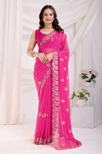Pink georgette c sequins c designer bollywood saree