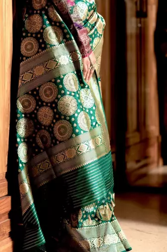Green color silk blend saree with blouse