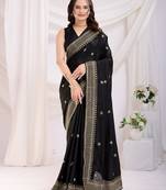 Black chinon silk c desigenr zari embroidered ceremonial saree