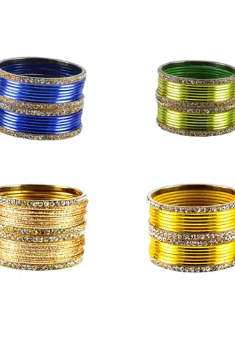 Brass multicolor  stone stud bangle combo