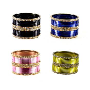 Brass multicolor  stone stud bangle combo 1