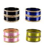 Brass multicolor  stone stud bangle combo