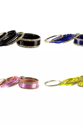 Brass multicolor  stone stud bangle combo