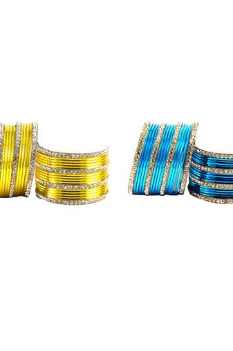 Brass multicolor  stone stud bangle combo