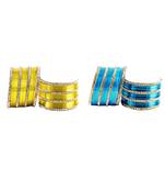 Brass multicolor  stone stud bangle combo