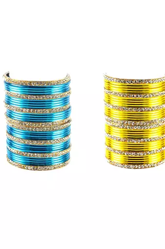 Brass multicolor  stone stud bangle combo
