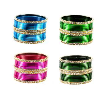 Brass multicolor  stone stud bangle combo 2