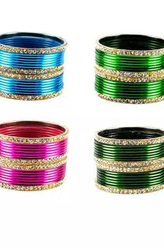 Brass multicolor  stone stud bangle combo