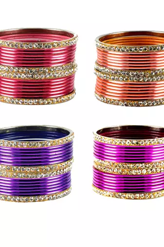 Brass multicolor  stone stud bangle combo