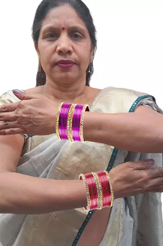 Brass multicolor  stone stud bangle combo