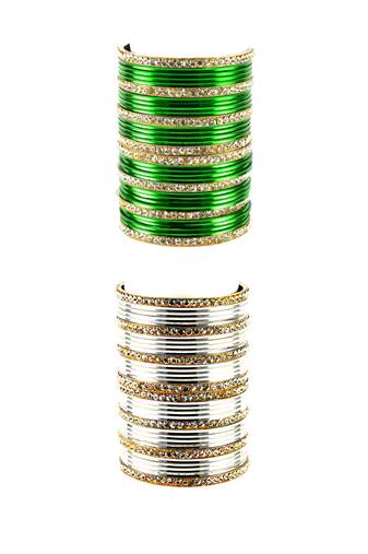Brass multicolor  stone stud bangle combo