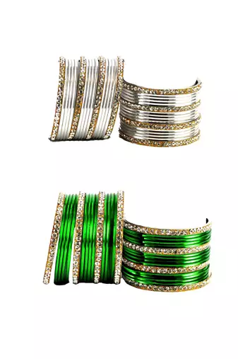Brass multicolor  stone stud bangle combo