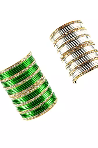 Brass multicolor  stone stud bangle combo