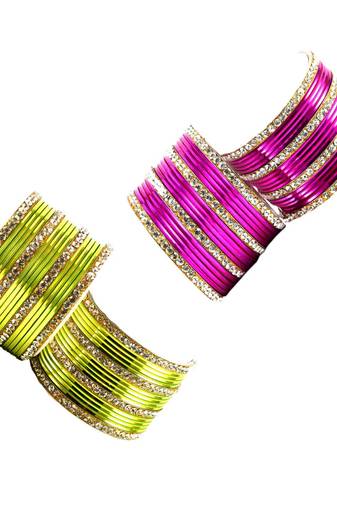 Brass multicolor  stone stud bangle combo