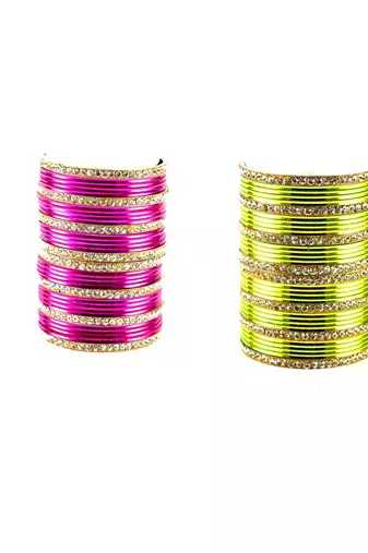 Brass multicolor  stone stud bangle combo