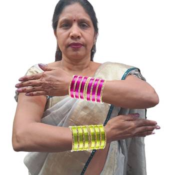 Brass multicolor  stone stud bangle combo 3