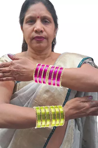 Brass multicolor  stone stud bangle combo