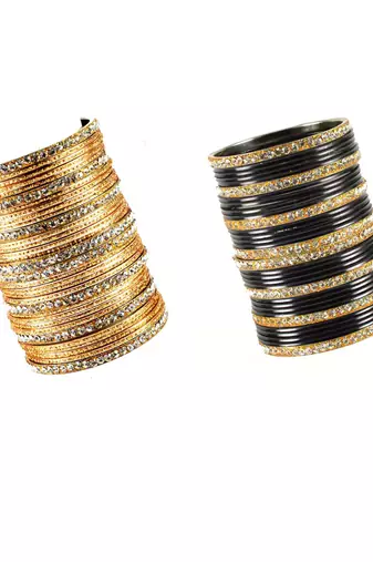Brass multicolor  stone stud bangle combo