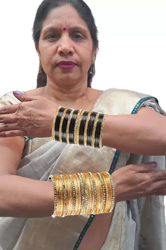 Brass multicolor  stone stud bangle combo