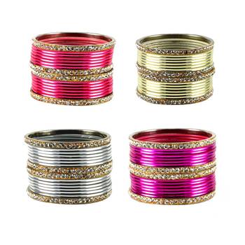 Brass multicolor  stone stud bangle combo 1